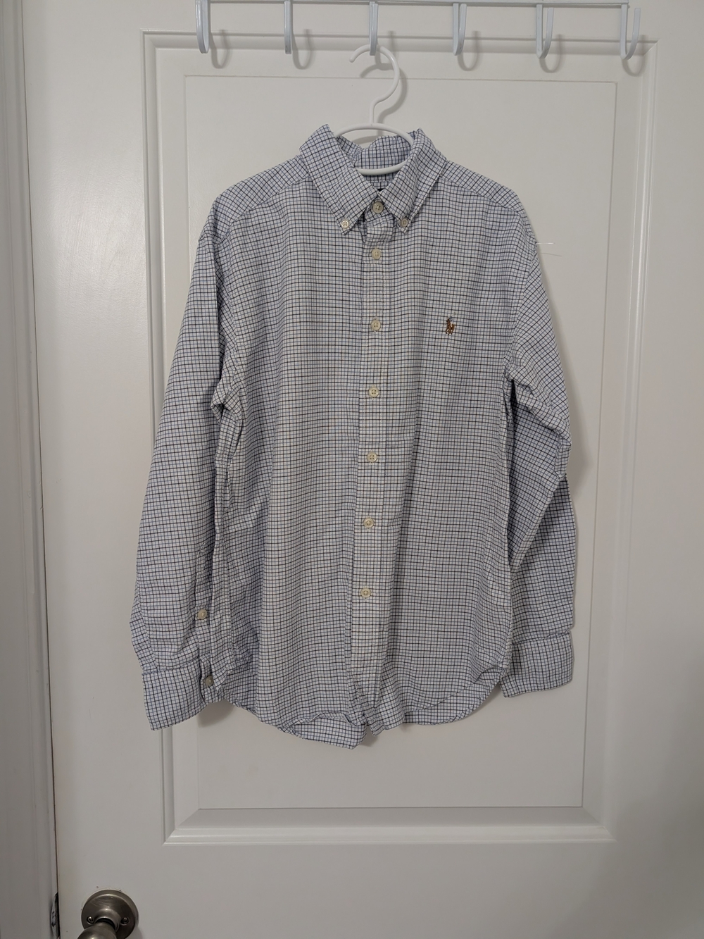 Ralph Lauren Boys M 10-12 Blue Check Cotton Button Down Preppy Shirt